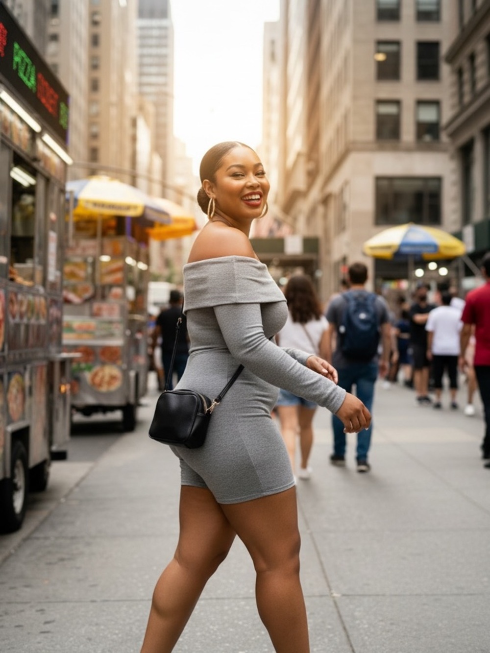 Fashion Nova Off-Shoulder Long Sleeve Romper in Gray